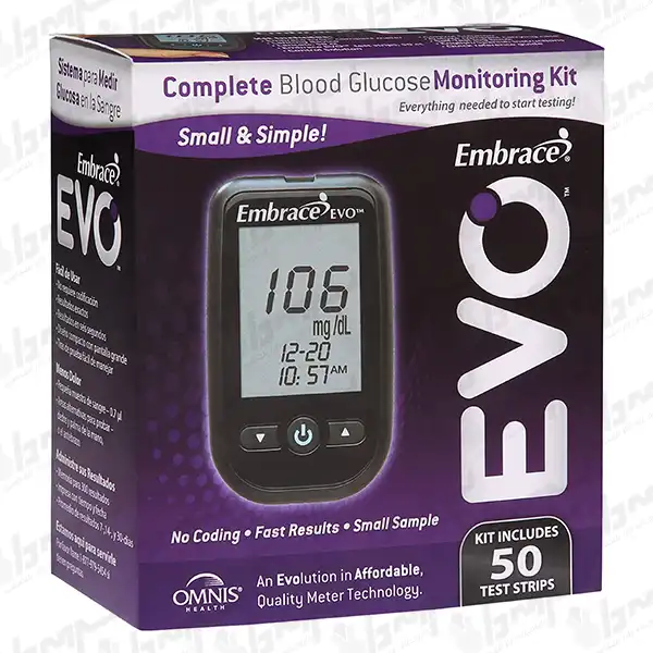 دستگاه تست قند خون خانگی به همراه 50 عدد نوار Embrace EVO